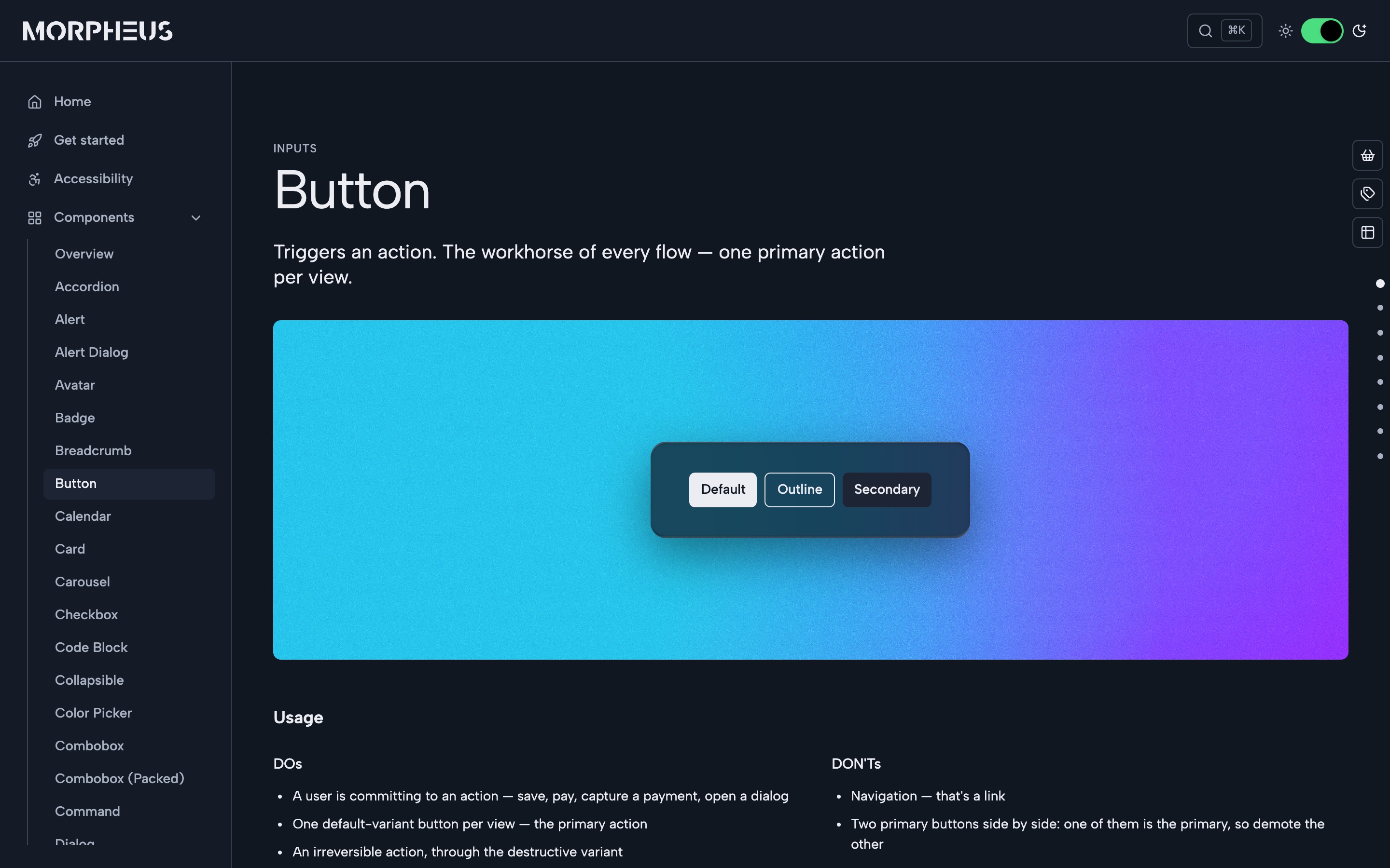 The Morpheus hub: Button