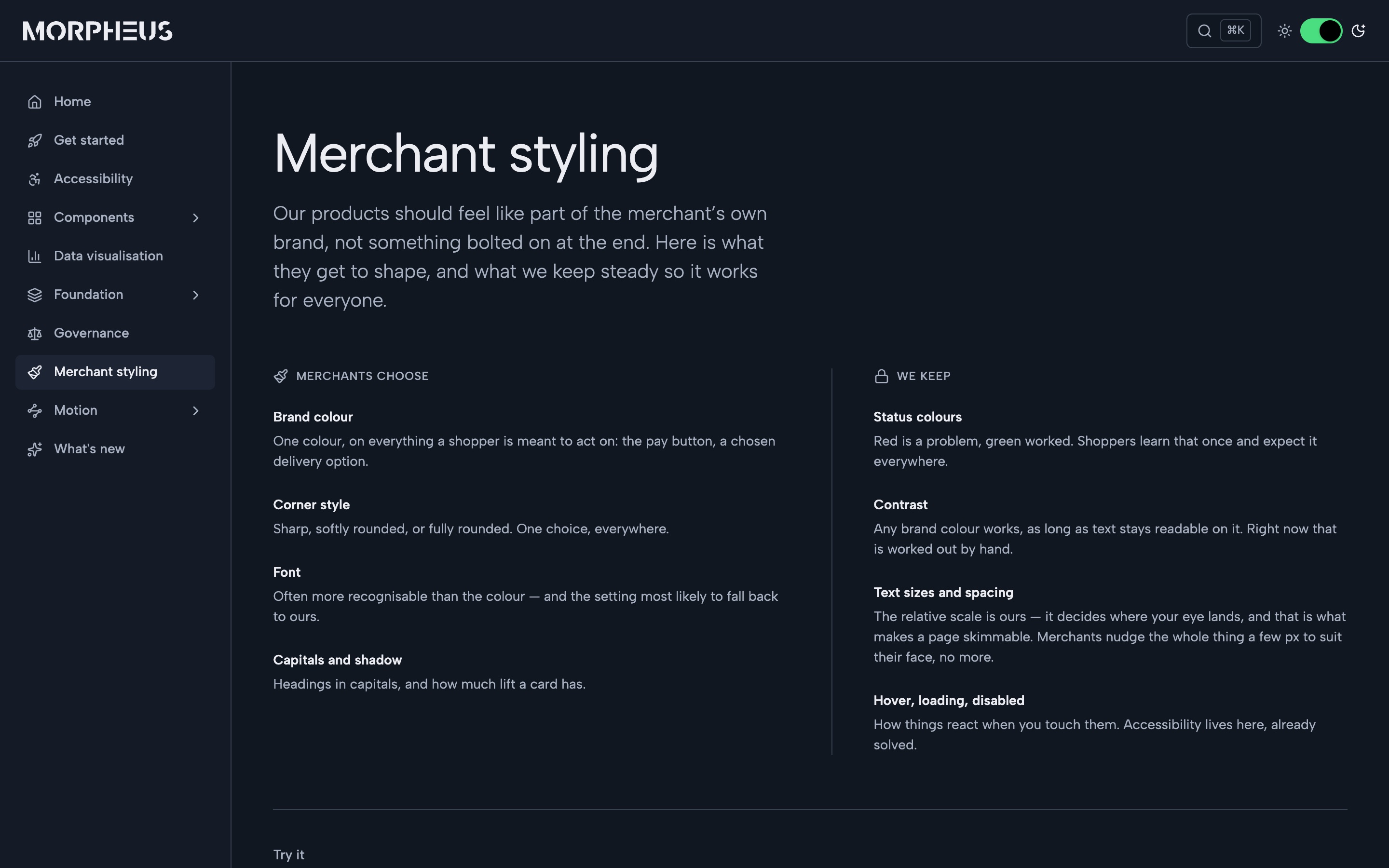 The Morpheus hub: Merchant styling