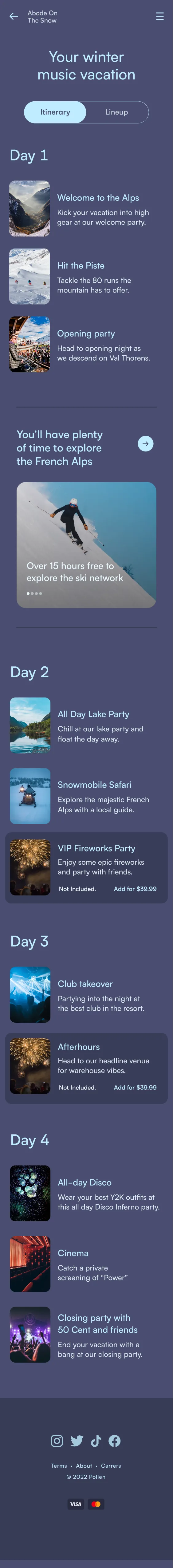 Abode on the Snow event site: Itinerary
