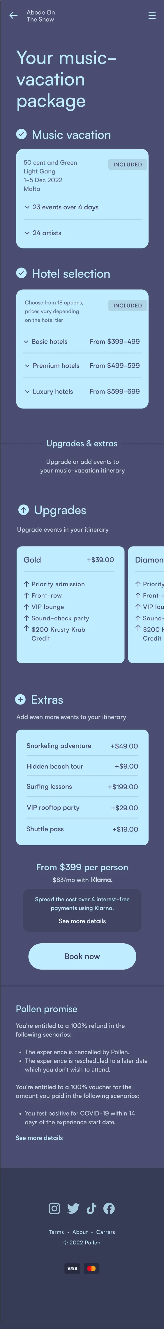 Abode on the Snow event site: Package builder